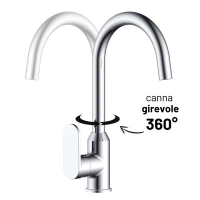 Miscelatore monocomando lavello cucina con canna orientabile Sofia installazione rapida ottone cromato