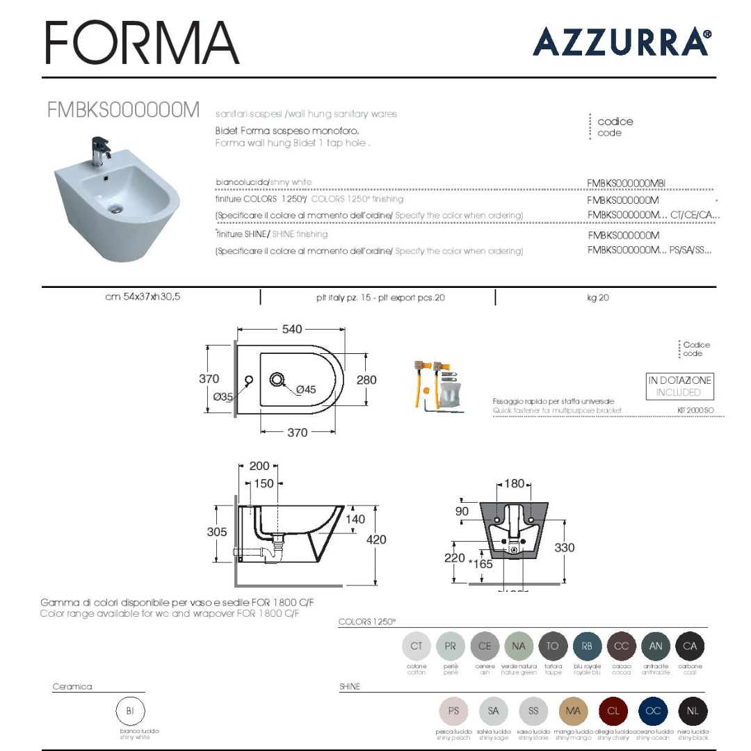 Sanitari sospesi Azzurra Forma Vaso scarico Vortex bianco lucido