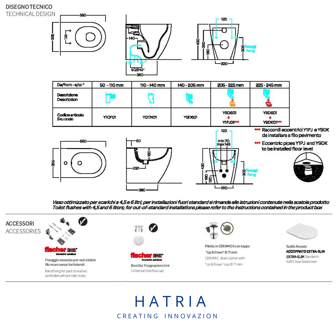 Sanitari a Terra Vaso Votez, coprivaso Slim, bidet ,colore Bianco Lucido Centrica Hatria