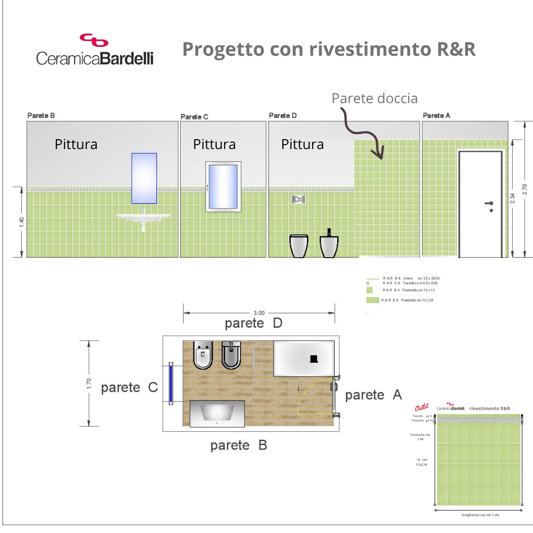 Rivestimento bagno OUTLET Ceramica Bardelli Lotto: piastrelle tozzetti listello terminale