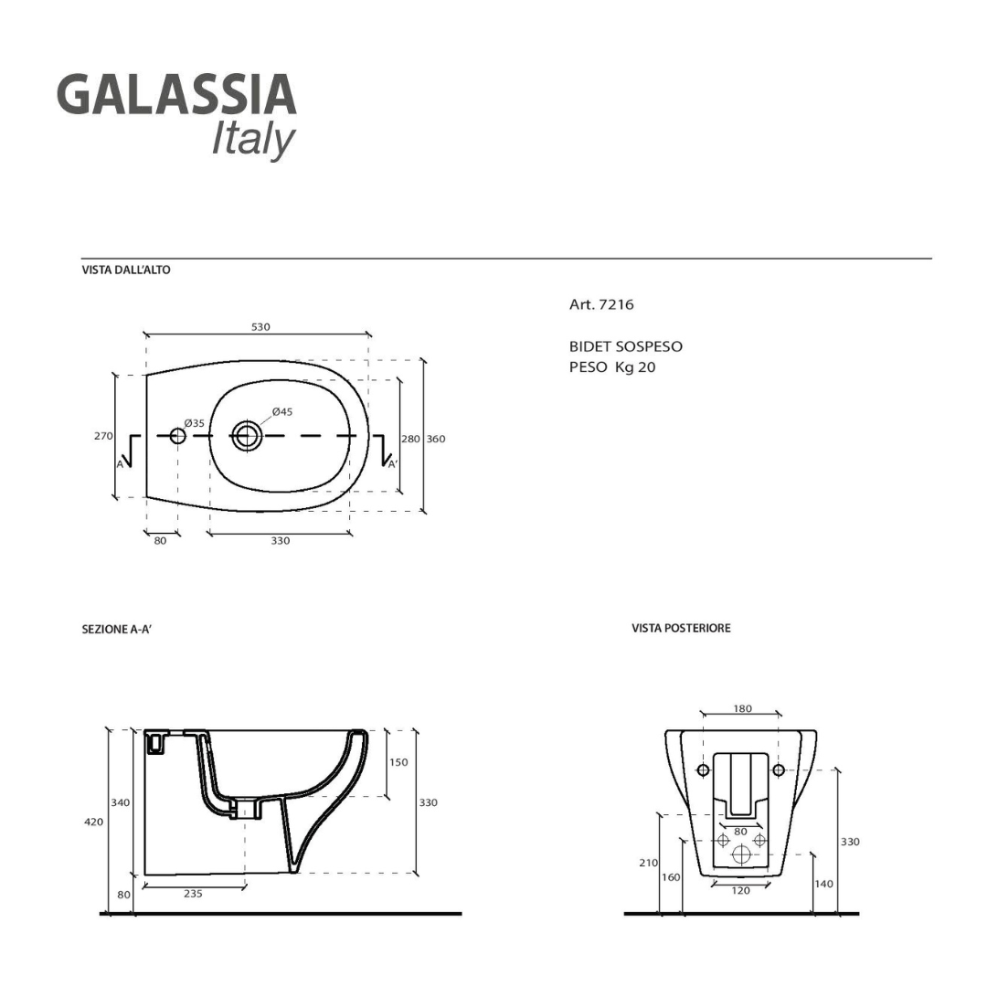 Galassia Eden Vaso senza brida copri vaso rallentato bidet bianco lucido