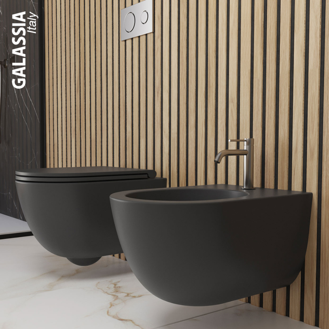 Sanitari sospesi Nero Satinato Dream vaso senza brida Ceramica Galassia