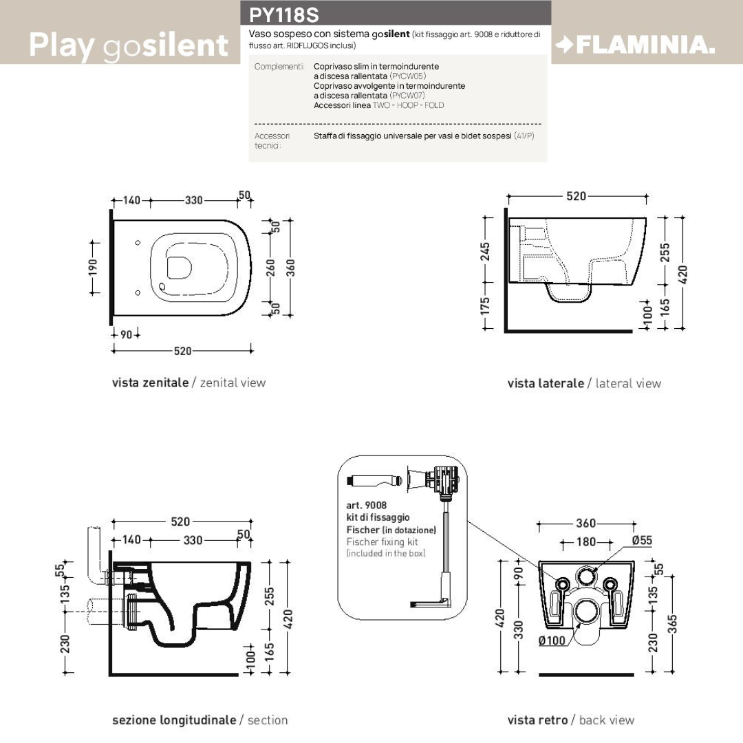 Sanitari sospesi PLAY Flaminia Azzurro polvere vaso GOSILENT