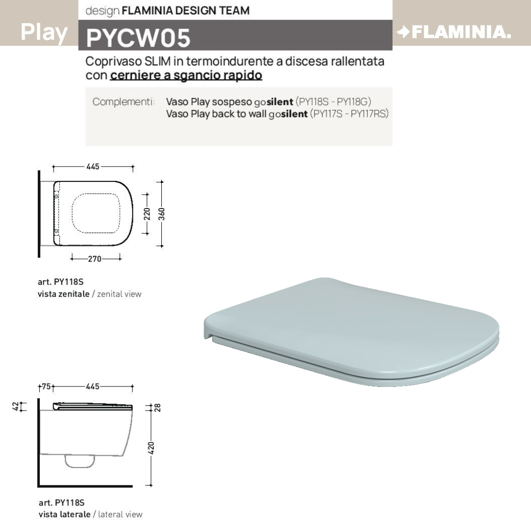 Sanitari sospesi PLAY Flaminia Azzurro polvere vaso GOSILENT