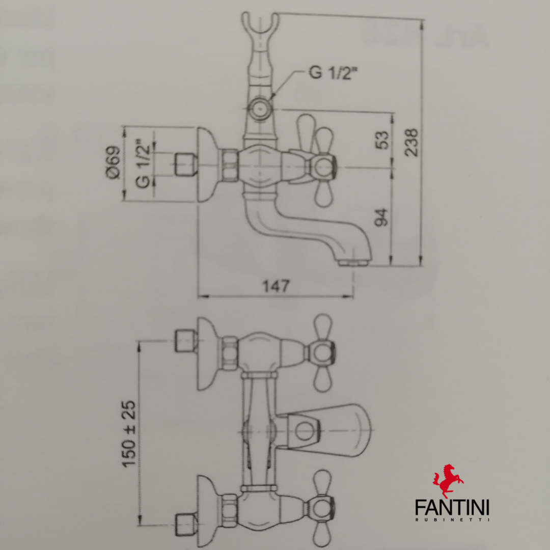 Fantini Mediterraneo Gruppo vasca con doccia dplex cromo-oro