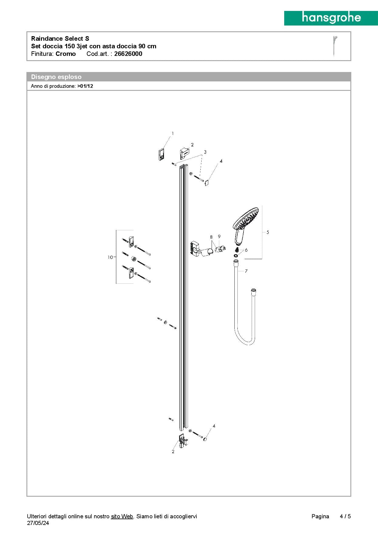 Hansgrohe set doccia Raindance Select S 150 3jet con asta doccia 90 cm + termostatico eterno