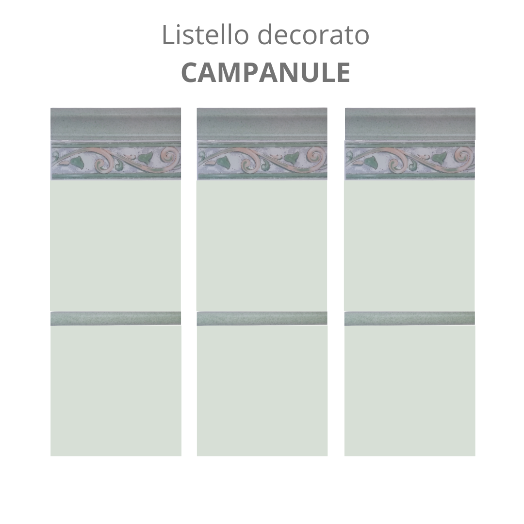 Listello in ceramica decoro Campanula composto da tre pezzi