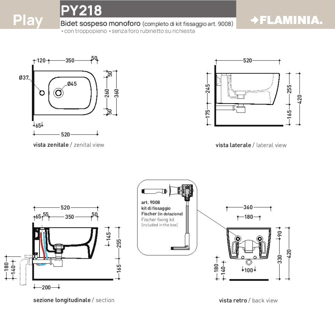 Sanitari sospesi PLAY Flaminia Azzurro polvere vaso GOSILENT