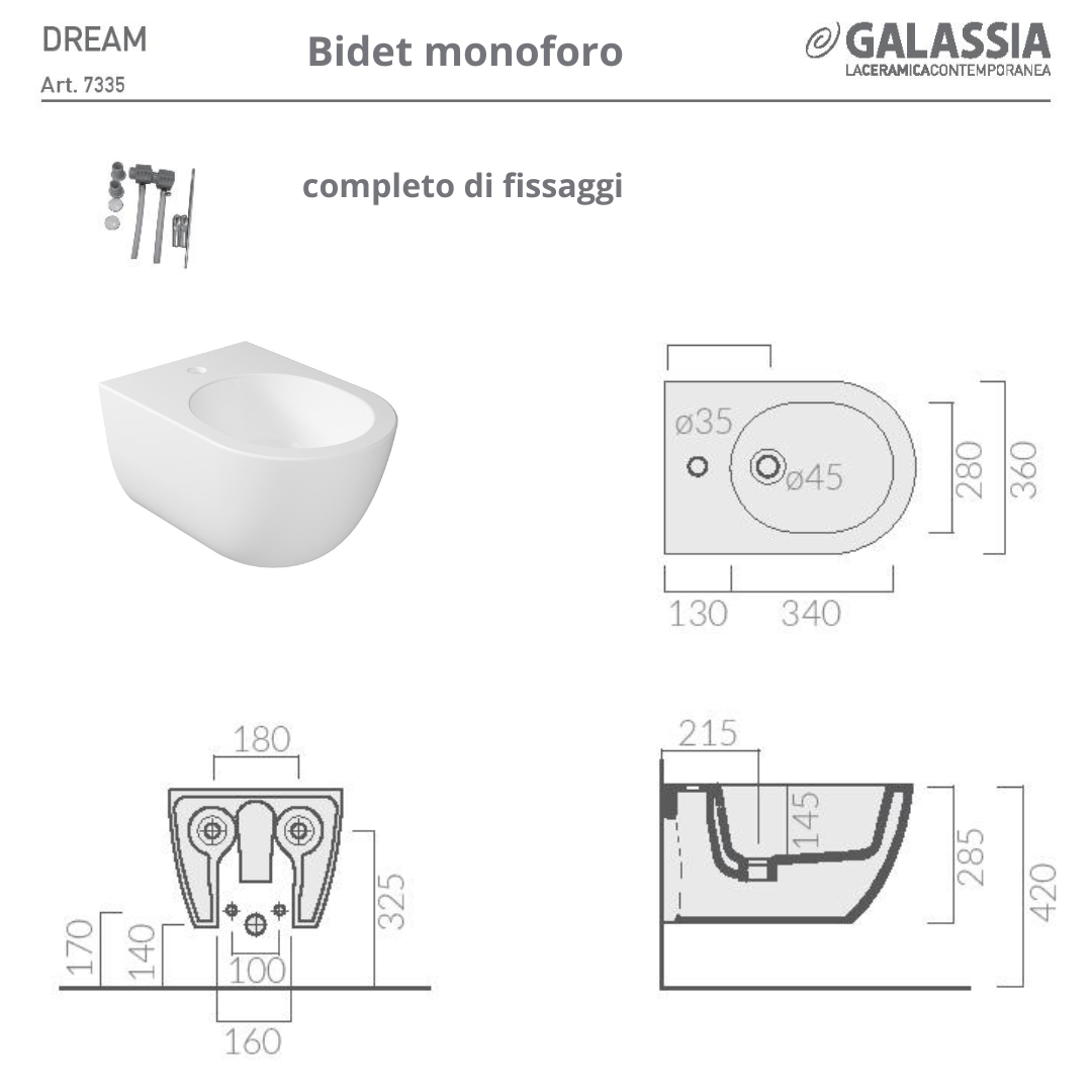 Sanitari sospesi Bianco matt Dream vaso senza brida Ceramica Galassia