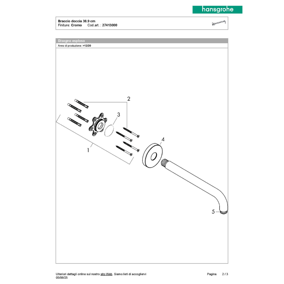 Hansgrohe soffione Croma 100 ø 280 con braccio presa acqua flessibile e doccetta