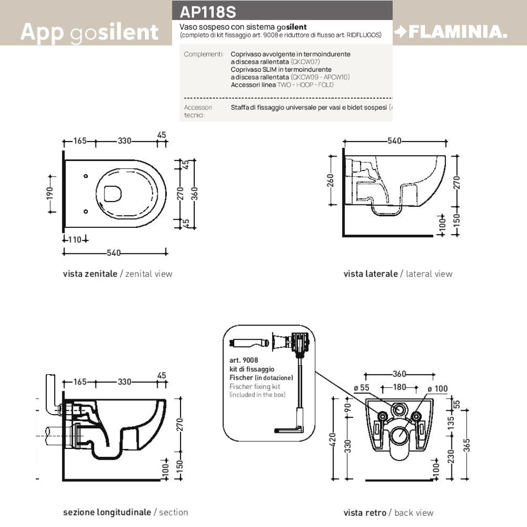 sanitari sospesi App Flaminia Verde Giada vaso GOSILENT