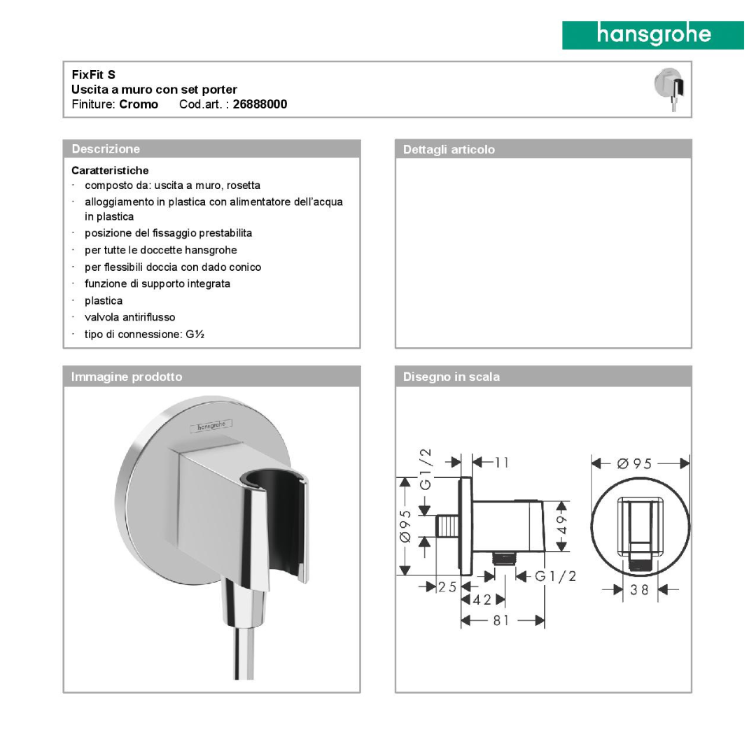 Hansgrohe soffione Croma 100 ø 280 con braccio presa acqua flessibile e doccetta