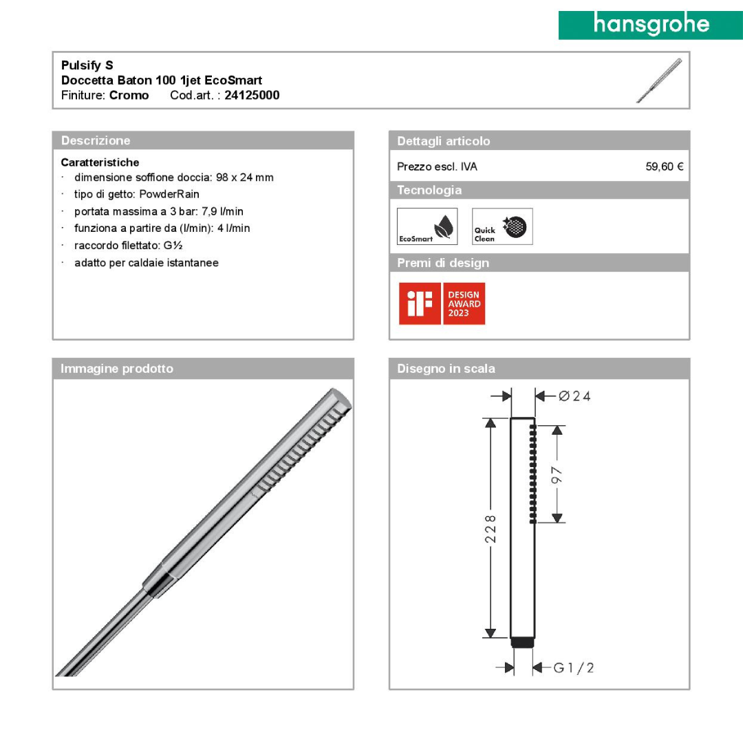 Hansgrohe soffione Croma 100 ø 280 con braccio presa acqua flessibile e doccetta