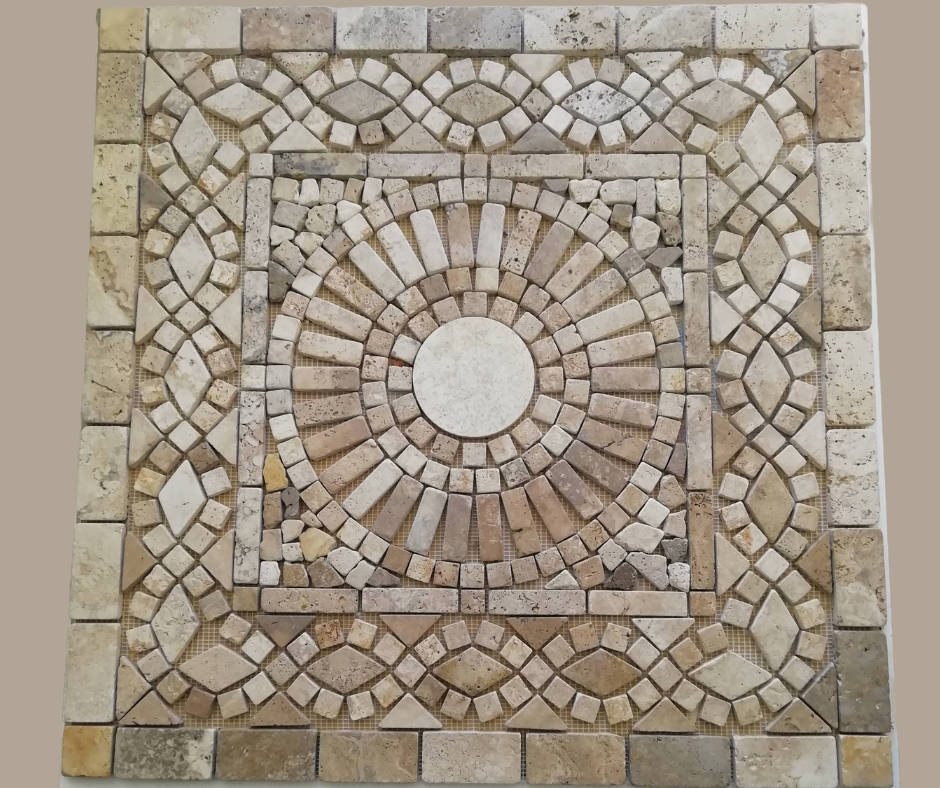 Tappeto in mosaico di marmo cm 83x83x1 Travertino Idra Mixage