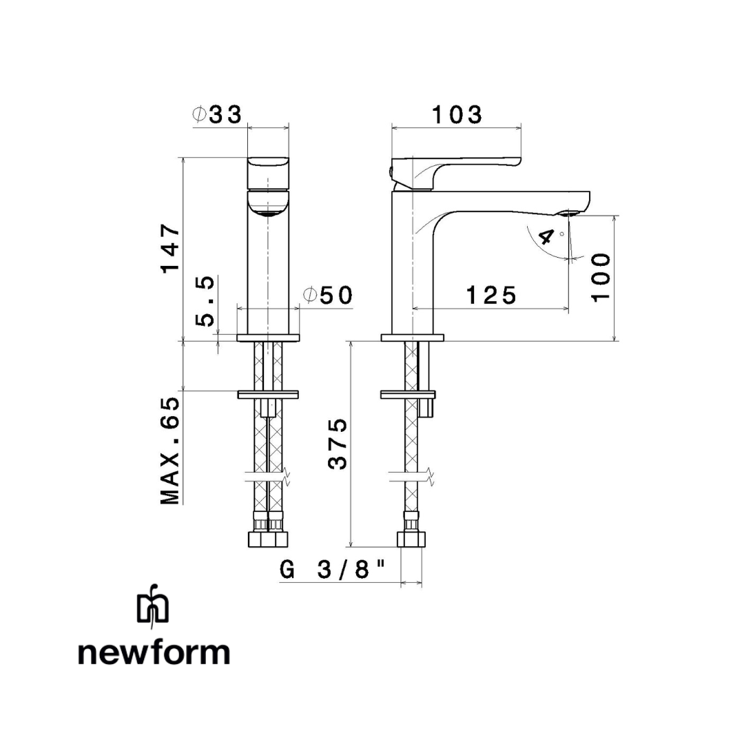 Linfa II Miscelatore monocomando per lavabo senza scarico Newform