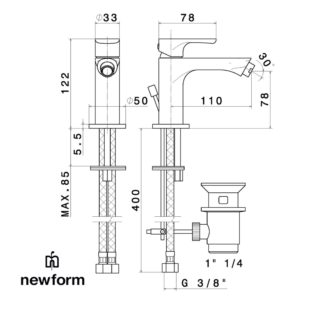 Linfa II MISCELATORE MONOCOMANDO PER BIDET NEWFORM