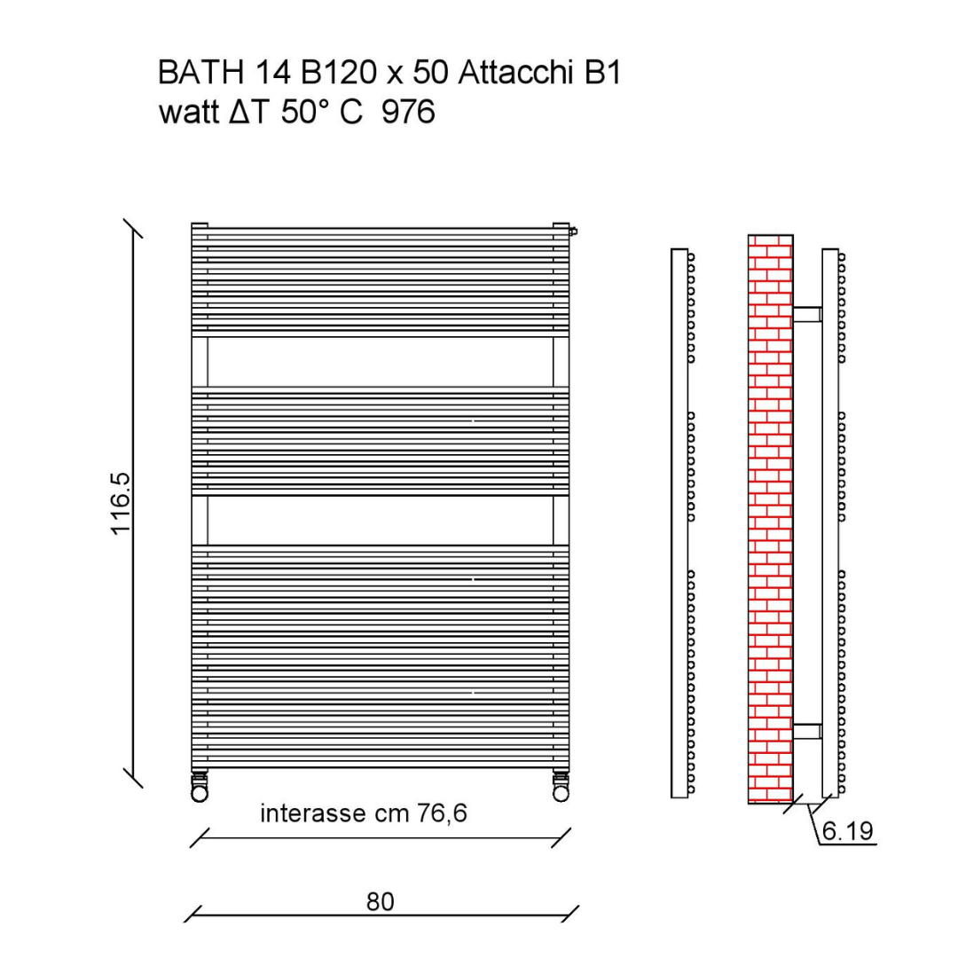 Tubes Bath 14 - termoarredo H 116 L 80 Laccato Nero Lucido