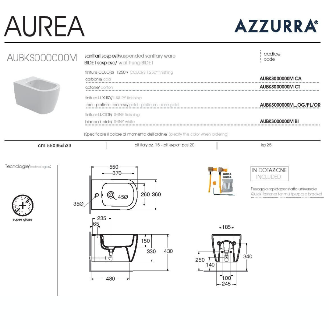 Sanitari sospesi Azzurra Aurea vaso scarico Vortex bianco lucido