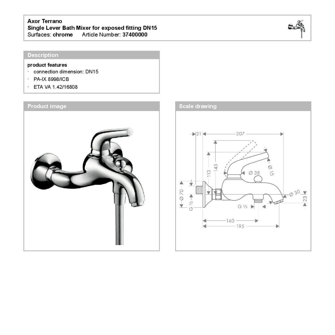Hansgrohe Axor Terrano gruppo vasca esterno