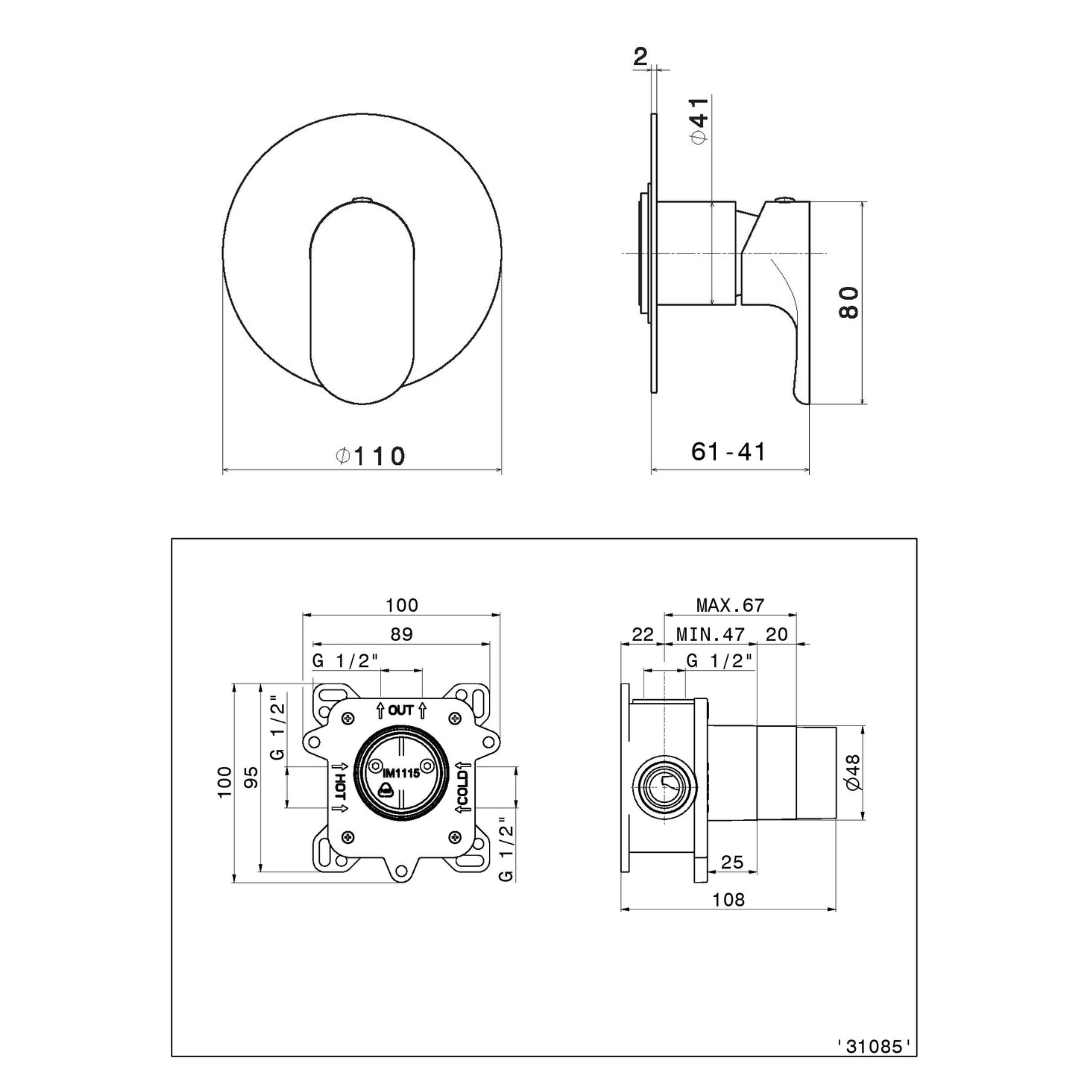 Linfa II MISCELATORE MONOCOMANDO AD INCASSO AD UNA USCITA COMPLETO NEWFORM