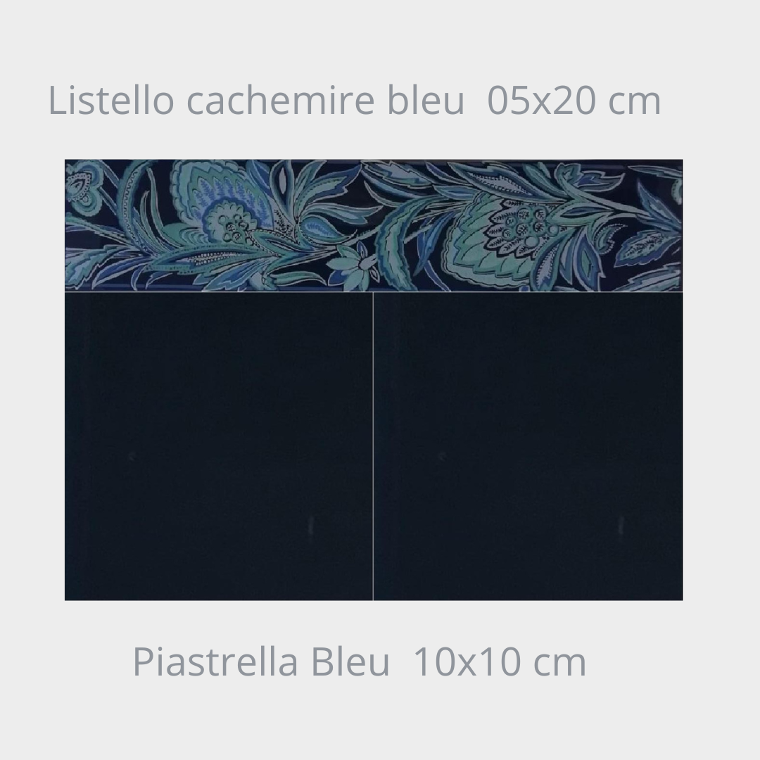 Rivestimento 10x10 bleu + listello cachemire bleu cm 05x20 lotto mq 18
