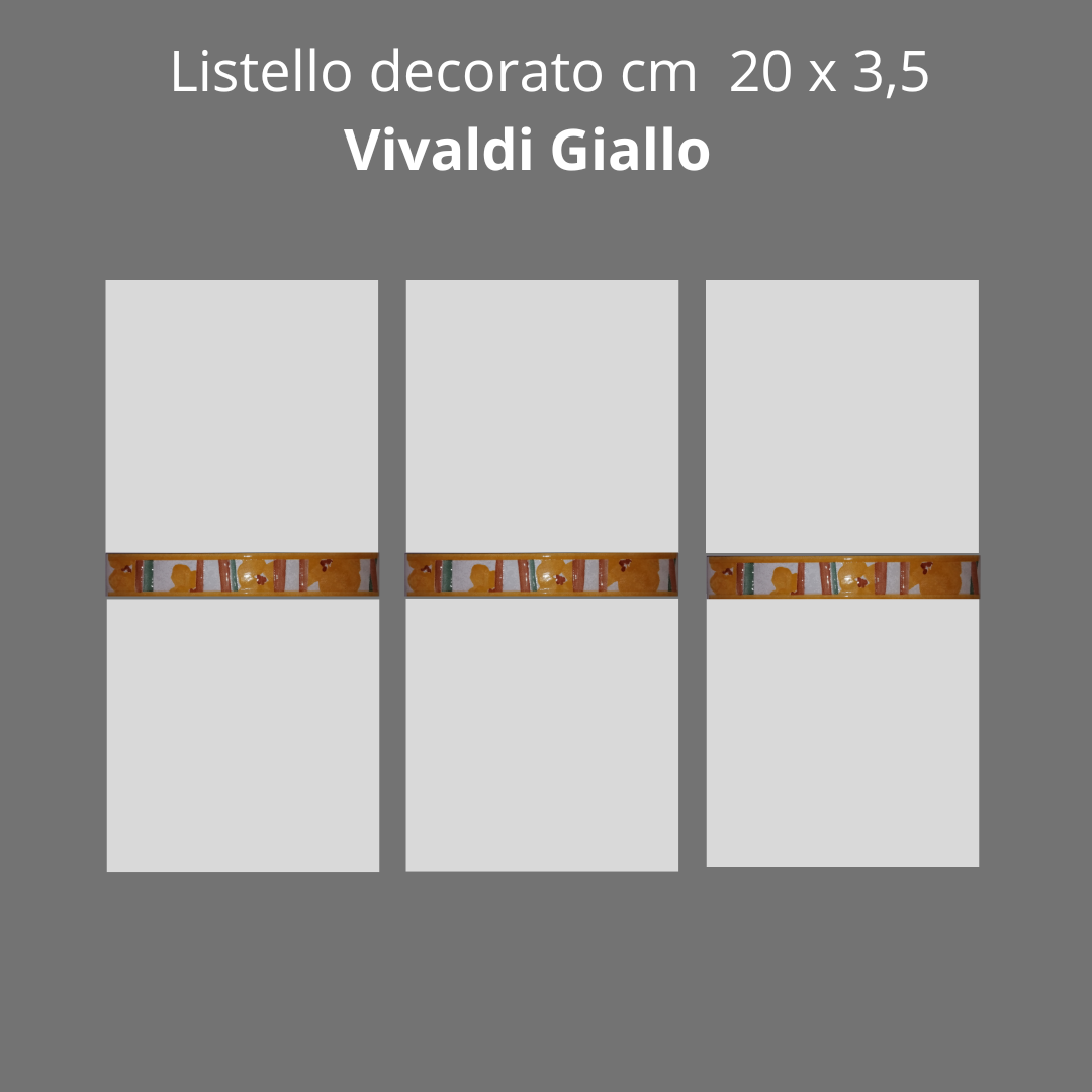 Listello in ceramica decorato Vivaldi Giallo cm 20 x3,50