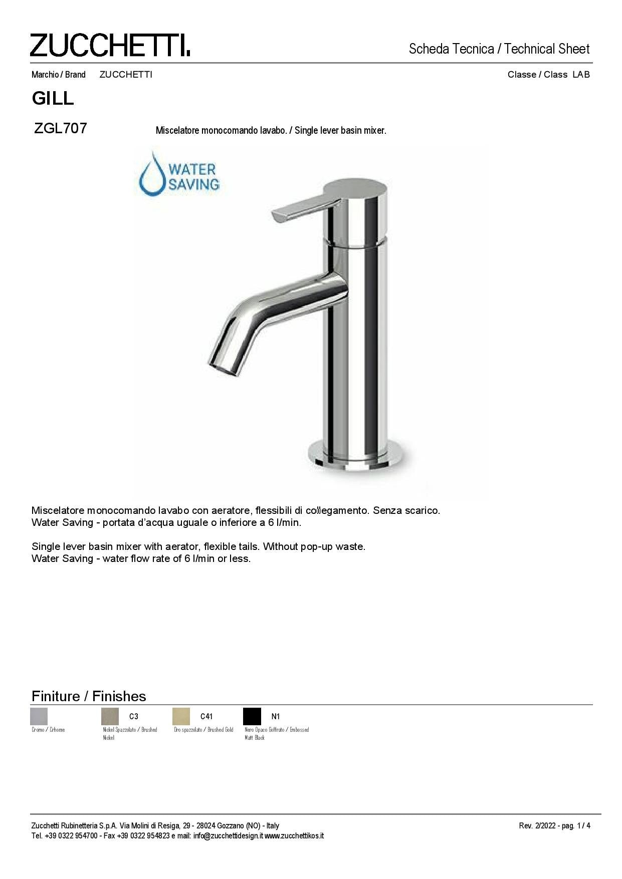 Zucchetti Gill Monocomando monoforo lavabo s/scarico