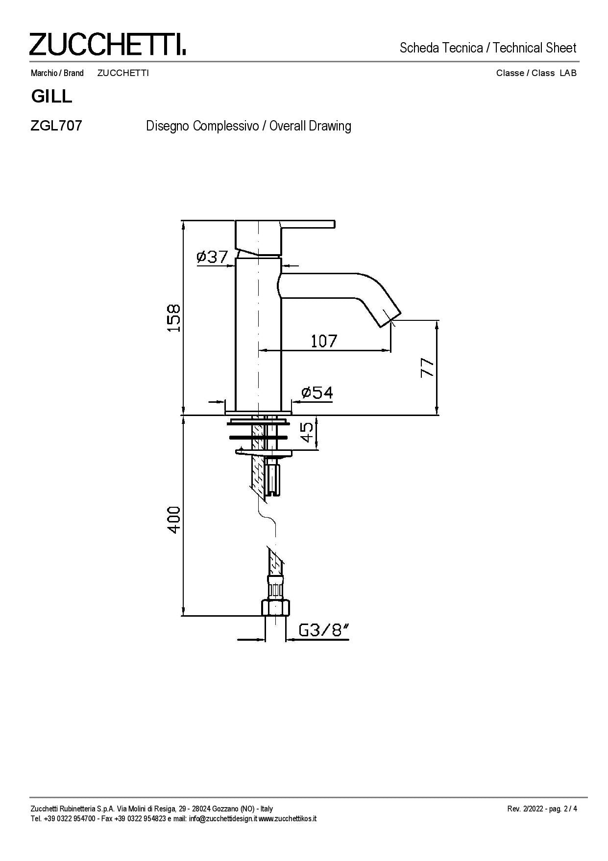 Zucchetti Gill Monocomando monoforo lavabo s/scarico