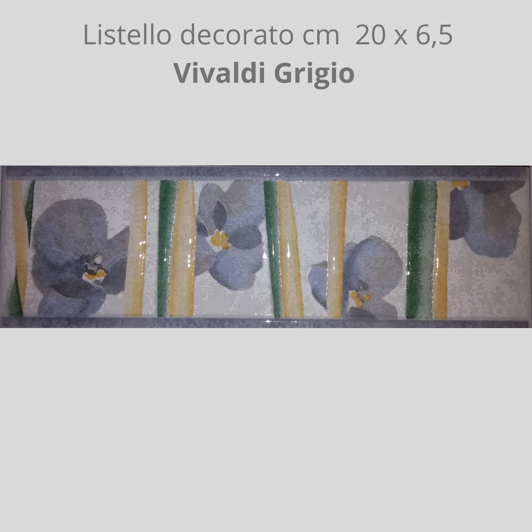 Listello in ceramica decorato Vivaldi Grigio cm 20 x 6,50