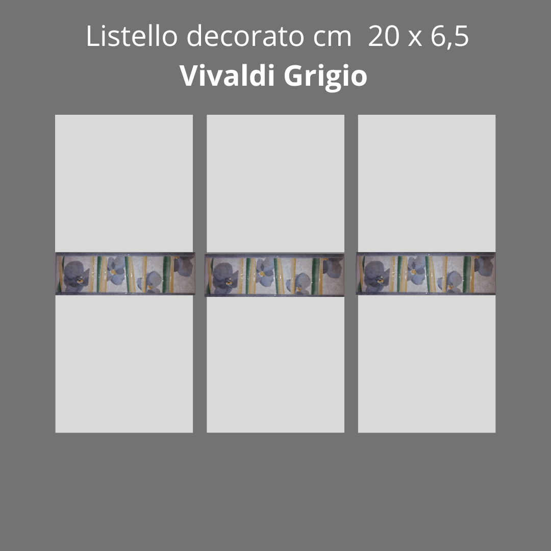 Listello in ceramica decorato Vivaldi Grigio cm 20 x 6,50