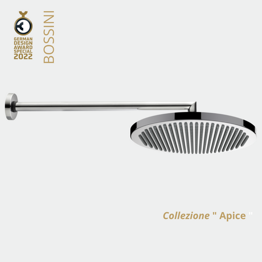 Bossini soffione APICE Ø280 mm e braccio doccia ad angolo in ottone Ø21x350mm 1/2" MM.