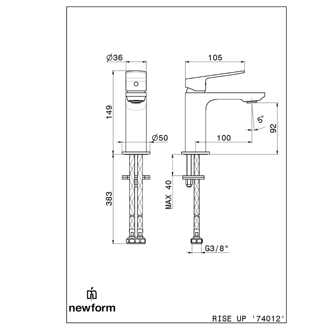 Rubinetto Miscelatore per lavabo Rise Up _ Senza scarico _ Newform