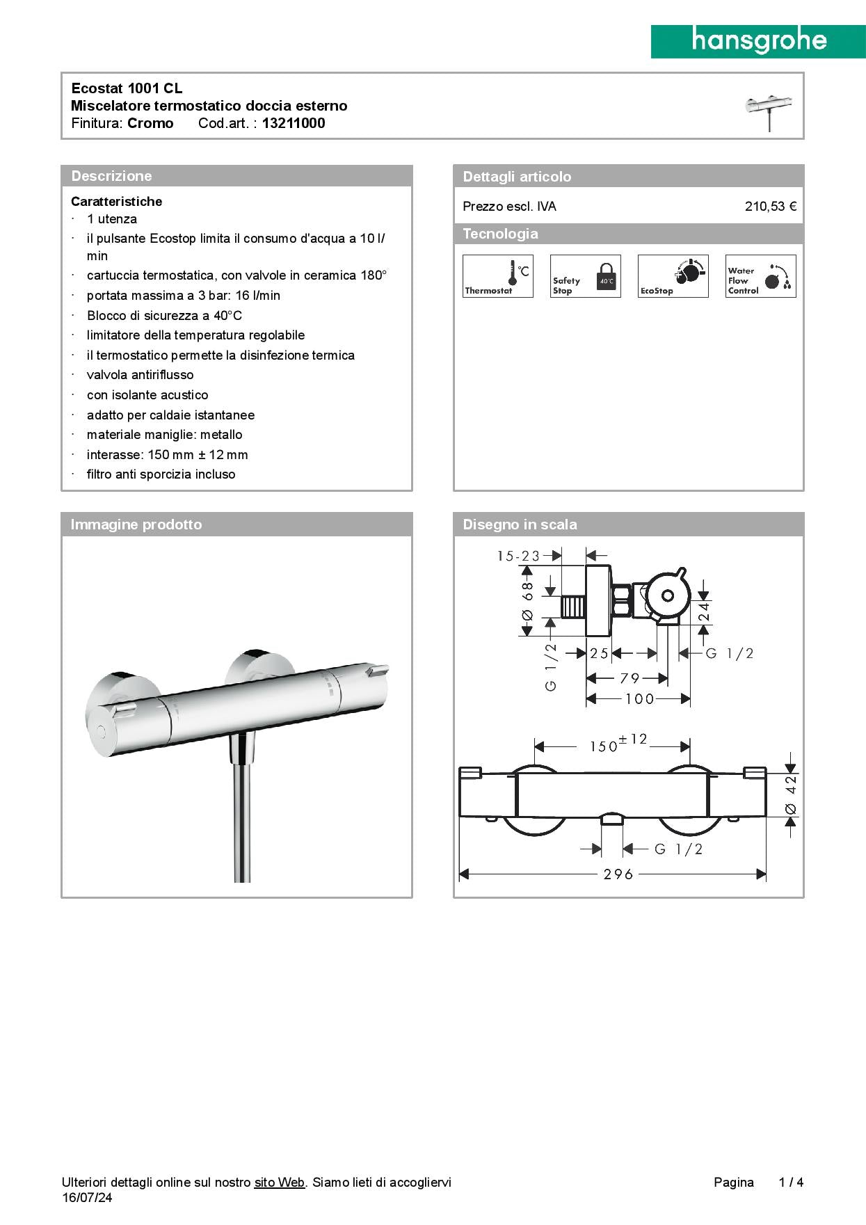 Hansgrohe set doccia Raindance Select S 150 3jet con asta doccia 90 cm + termostatico eterno