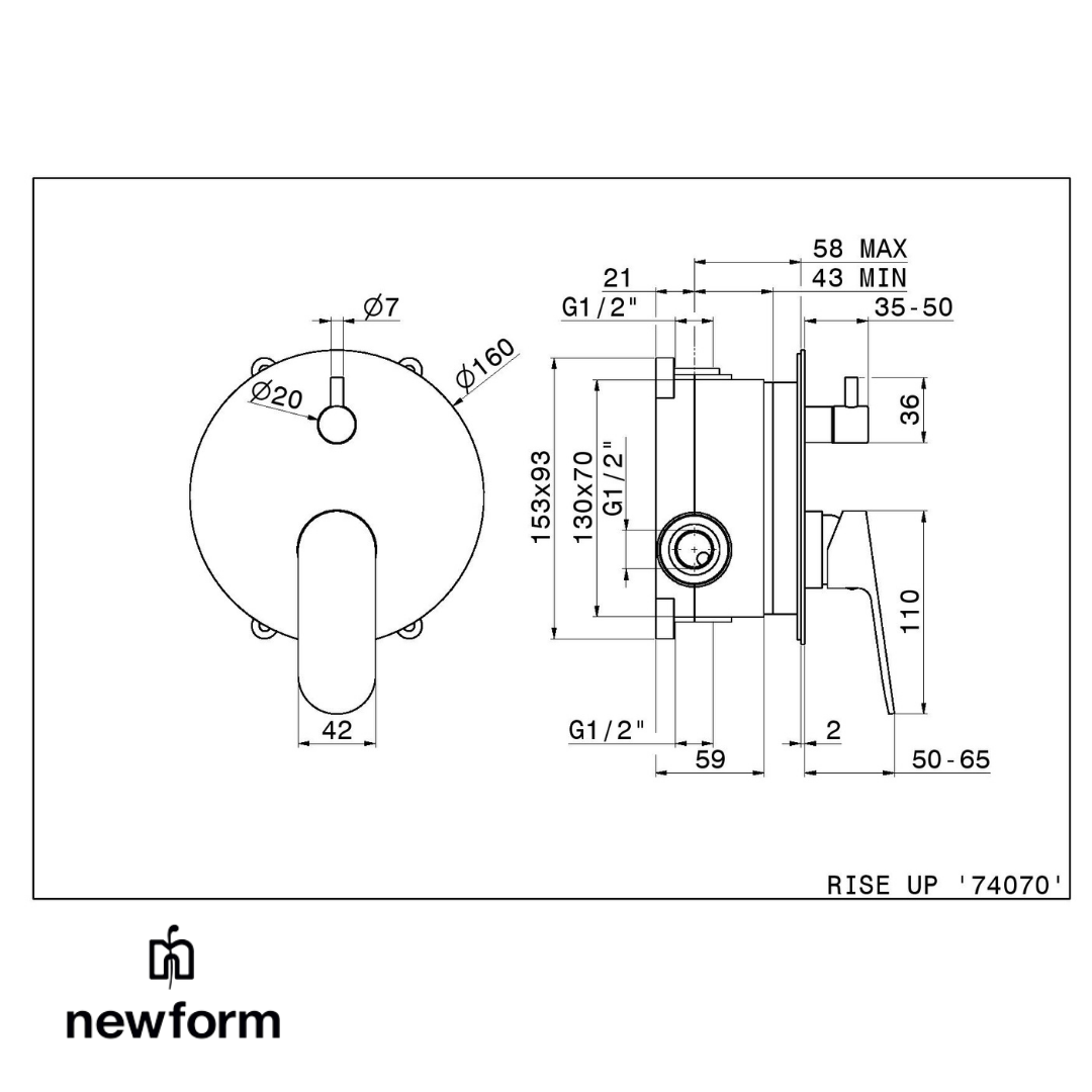 Miscelatore monocomando ad incasso completo parte incasso e parte esterna Rise Up Newform