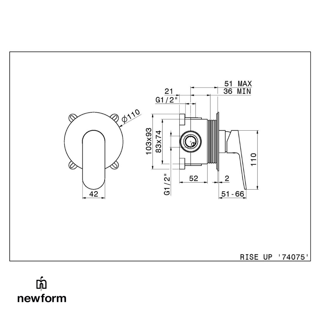 Incasso doccia completo parte interna e parte esterna Rise Up Newform
