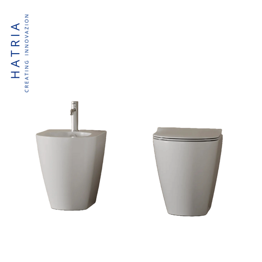 Sanitari a Terra Vaso Votez, coprivaso Slim, bidet ,colore  Bianco Lucido Centrica Hatria