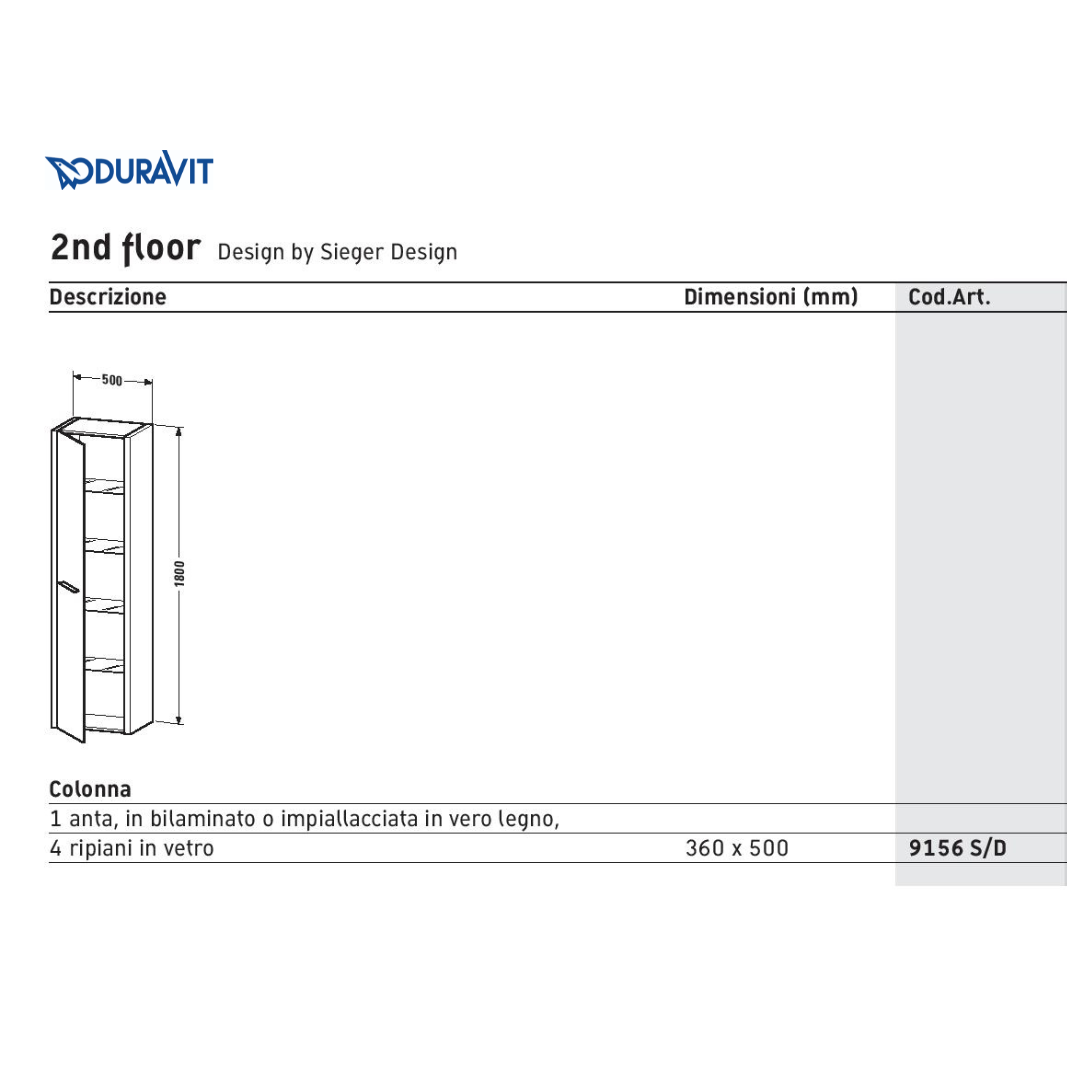 Duravit 2ND FLOOR COLONNA DA  cm 50 PALISSANDRO