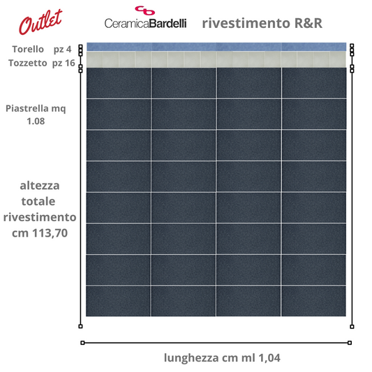 Rivestimento bagno OUTLET Ceramica Bardelli Lotto:  piastrelle tozzetti listello terminale