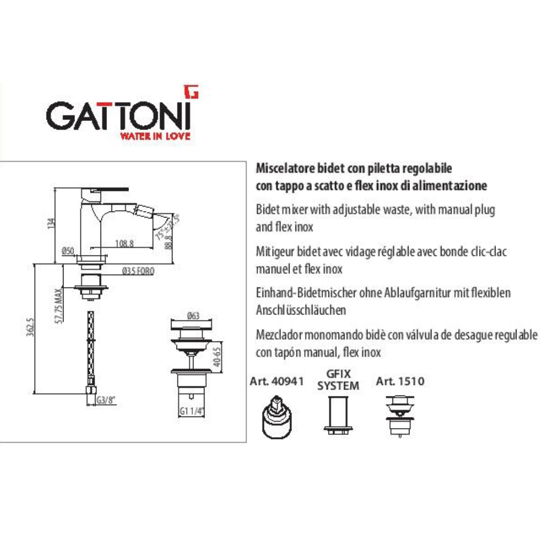 Gattoni Homix 7000  monoforo  monocomando  lavabo e bidet cromo lucido /piletta a scatto