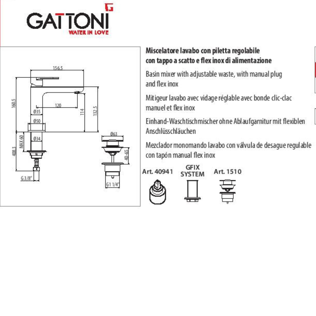 Gattoni Homix 7000  monoforo  monocomando  lavabo e bidet cromo lucido /piletta a scatto