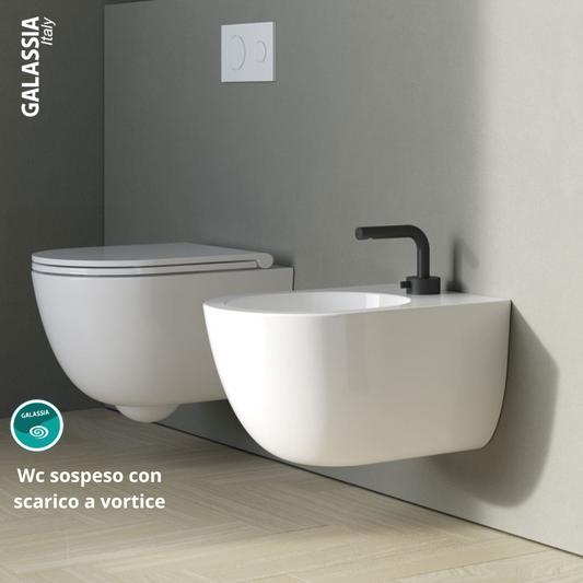 Sanitari sospesi Galassia Dream 52 vaso  scarico VORTICE copri vaso bidet bianco lucido