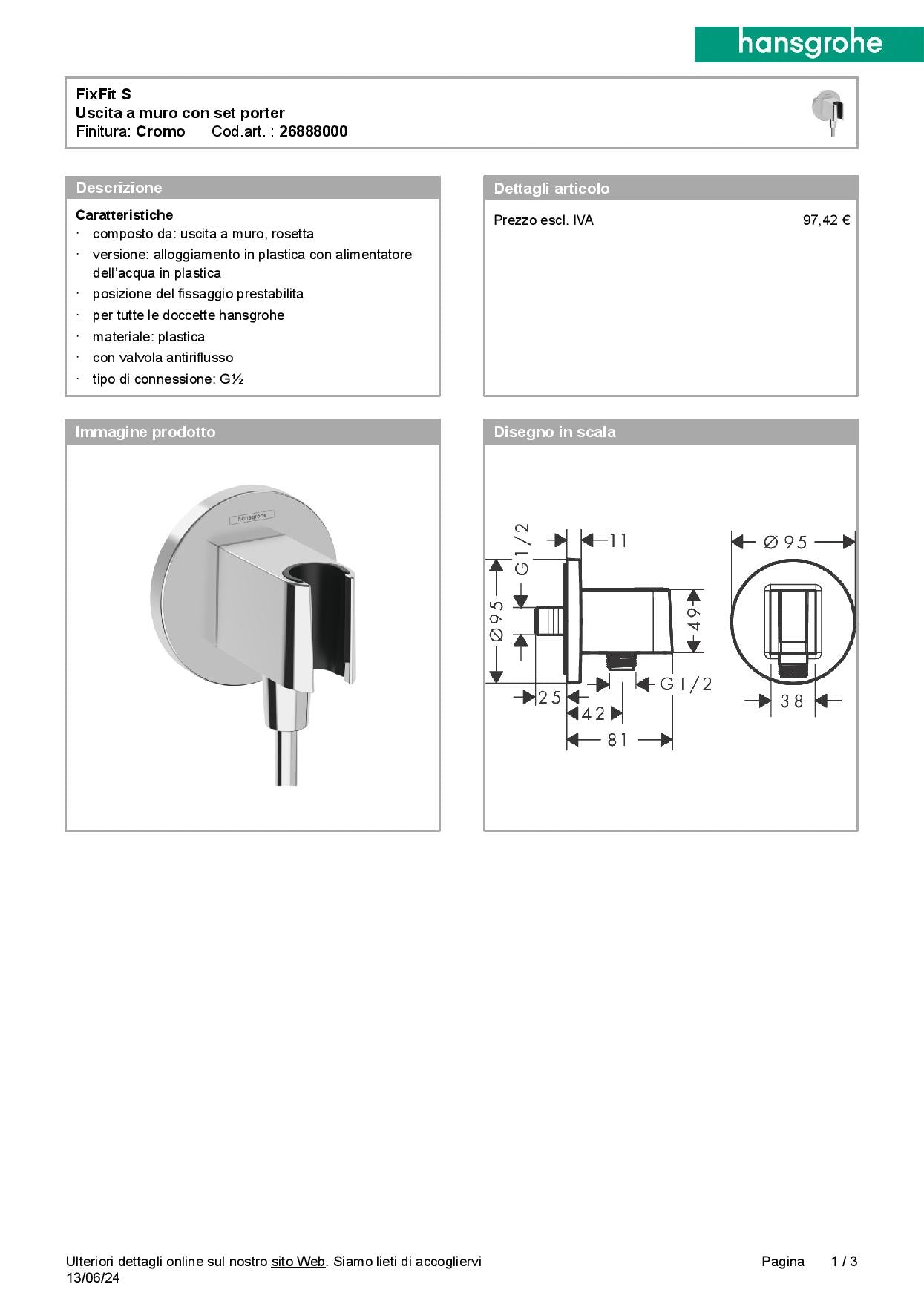 Hansgrohe set doccia soffione Croma 100  ø 280 +  iBox universal 2 +DuoTurn S Miscelatore ad incasso +doccetta