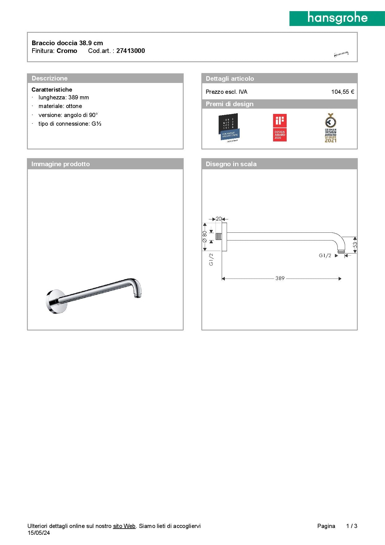 Hansgrohe set doccia soffione Croma 100  ø 280 +  iBox universal 2 +DuoTurn S Miscelatore ad incasso +doccetta