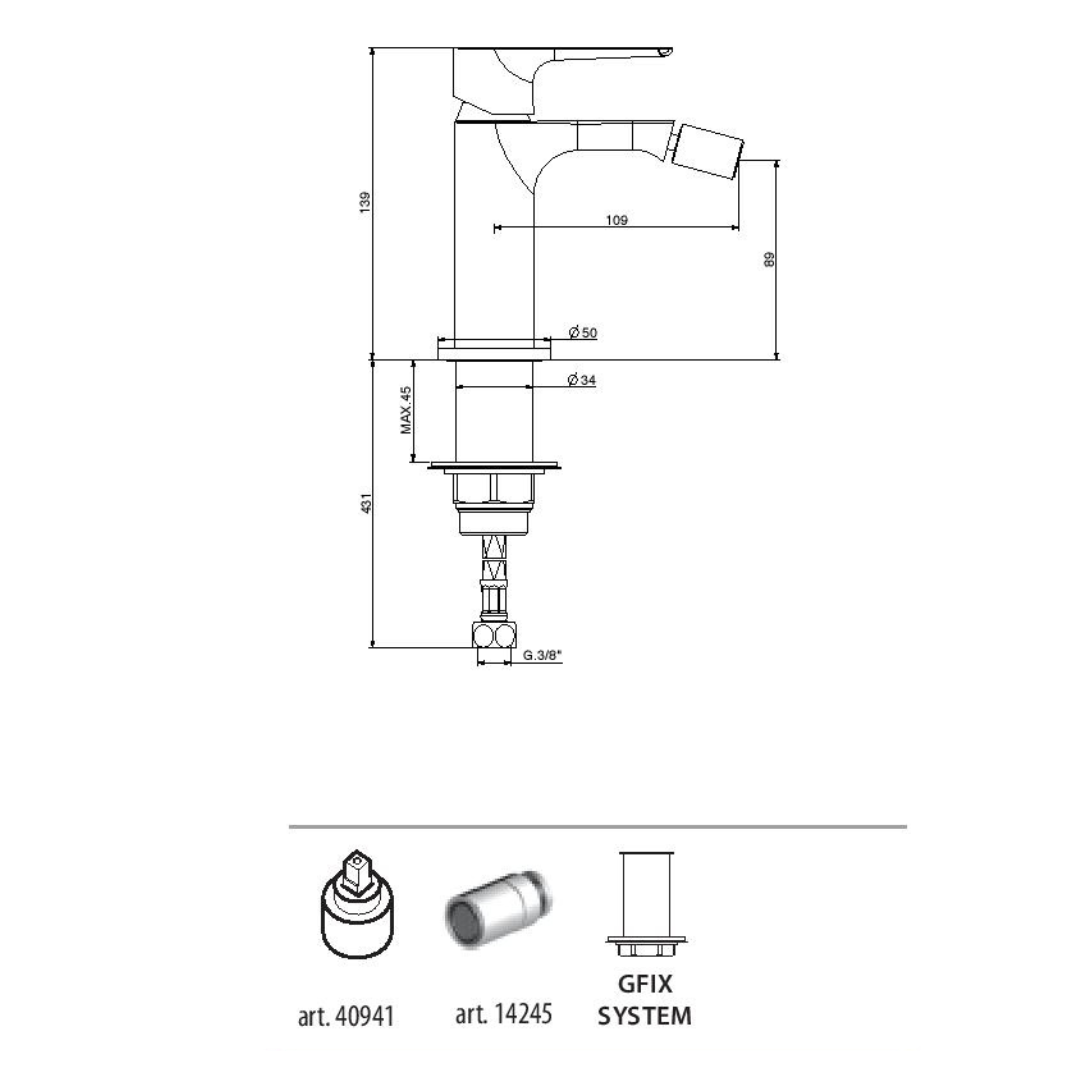 Miscelatore Lavabo e Bidet con flex inox di alimentazione, e piletta a scatto