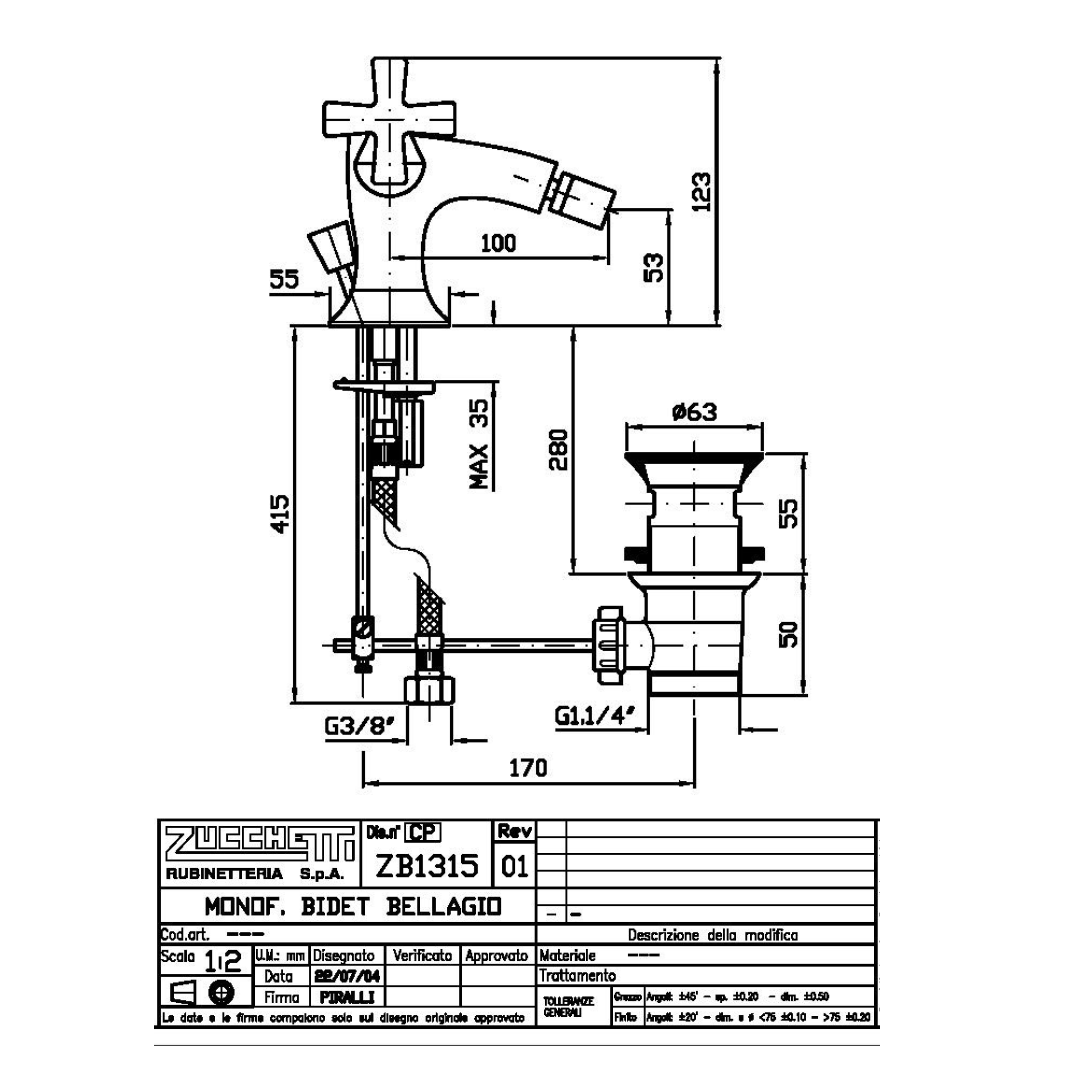 Zucchetti Bellagio Batteria lavabo a 3 fori con aeratore