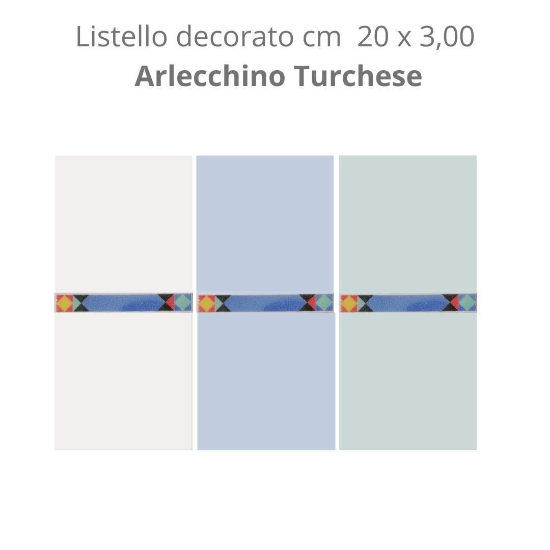 Listello decorato ARLECCHINO TURCHESE cm 20x 3,00