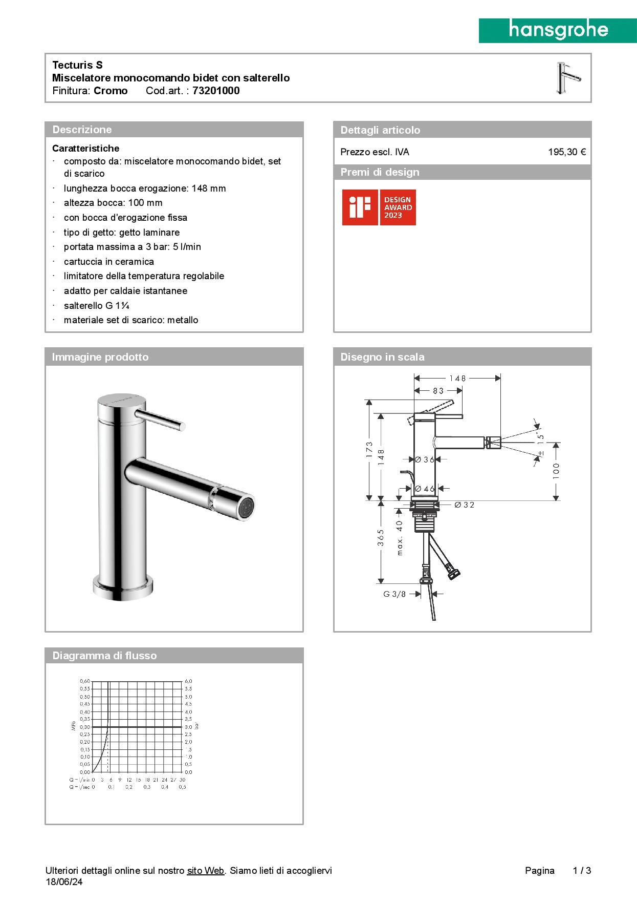 Hansgrohe Tecturis S Lavabo a muro parte esterna + parte incasso  + bidet con salterello