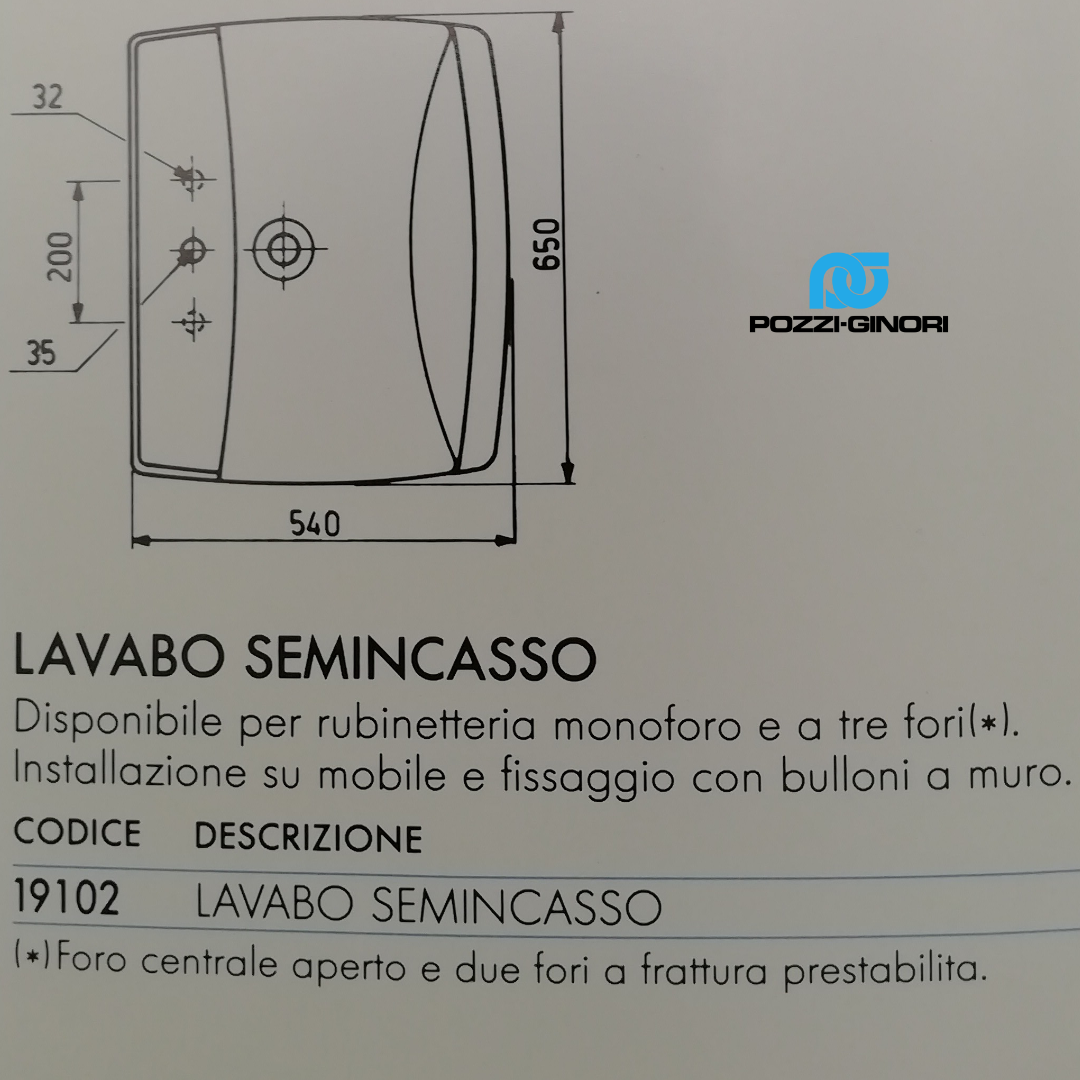 Pozzi Ginori T-UNo  lavabo semincasso per mobile