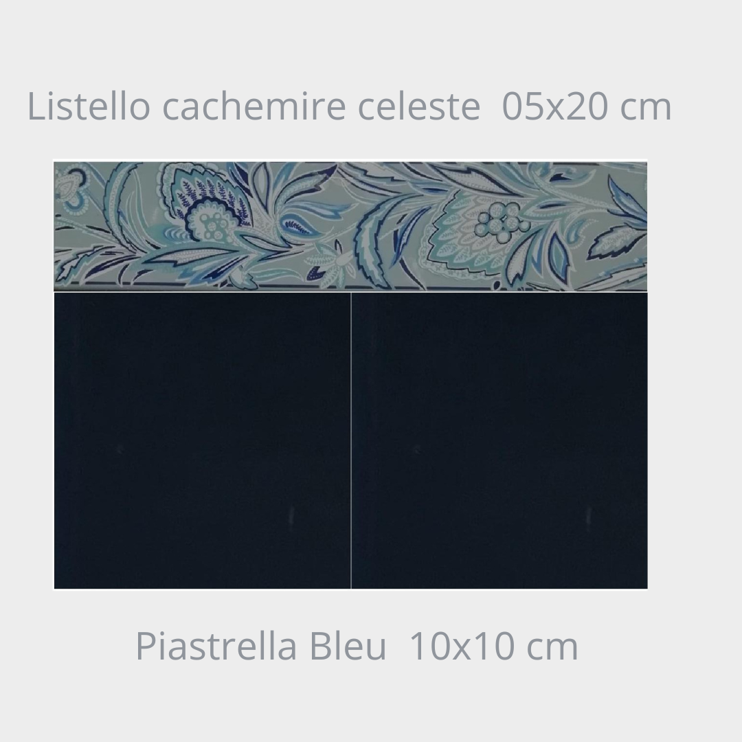 Rivestimento 10x10 bleu + listello cachemire celeste  cm 05x20 lotto mq 18