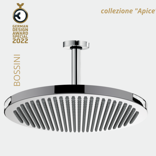 Bossini soffione APICE Ø 280 mm con braccio doccia verticale in ottone Ø 21 x 200 mm 1/2" MM.